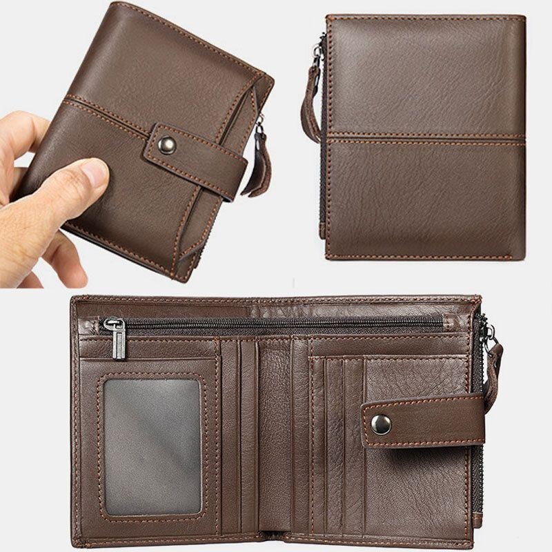 Herre Short Bifold Blocking Wallet Retro Casual Multi-card Slot Card Holder Koskind Kørekort Tegnebog