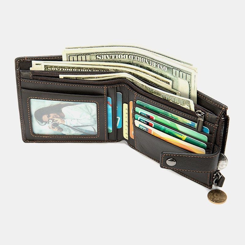 Herre Short Bifold Blocking Wallet Retro Casual Multi-card Slot Card Holder Koskind Kørekort Tegnebog