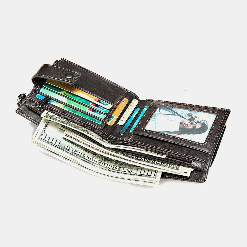 Herre Short Bifold Blocking Wallet Retro Casual Multi-card Slot Card Holder Koskind Kørekort Tegnebog