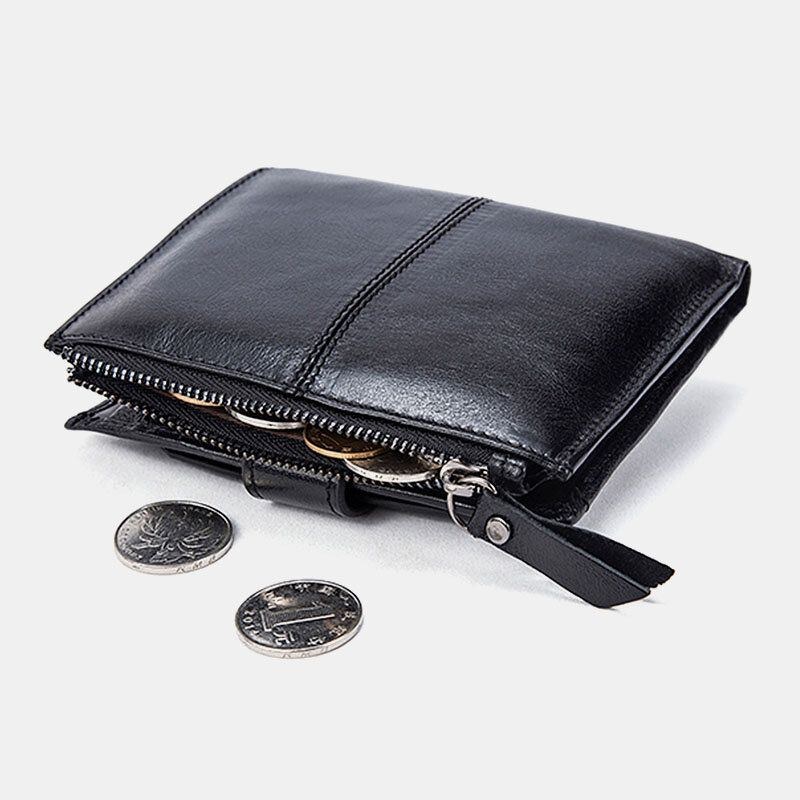 Herre Short Bifold Blocking Wallet Retro Casual Multi-card Slot Card Holder Koskind Kørekort Tegnebog