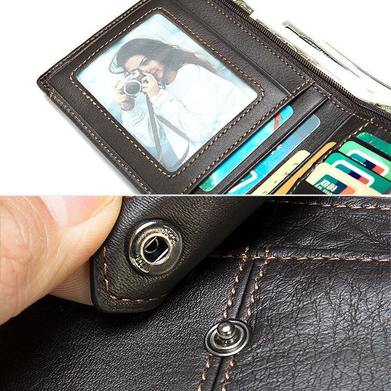 Herre Short Bifold Blocking Wallet Retro Casual Multi-card Slot Card Holder Koskind Kørekort Tegnebog