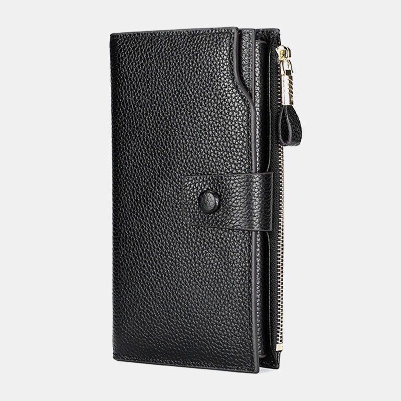 Herre Unisex Ægte Læder Anti-tyveri Litchi Mønster 5.8 Tommer Telefontaske Clutch Pung Multi-slot Kortholder Pung