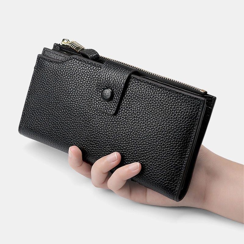 Herre Unisex Ægte Læder Anti-tyveri Litchi Mønster 5.8 Tommer Telefontaske Clutch Pung Multi-slot Kortholder Pung