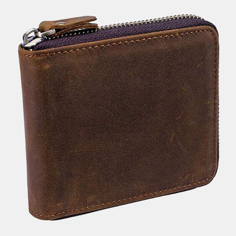 Herre Vintage Ægte Læder Lynlås Rundt Cardwallet Holder Møntpose