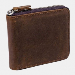 Herre Vintage Ægte Læder Lynlås Rundt Cardwallet Holder Møntpose