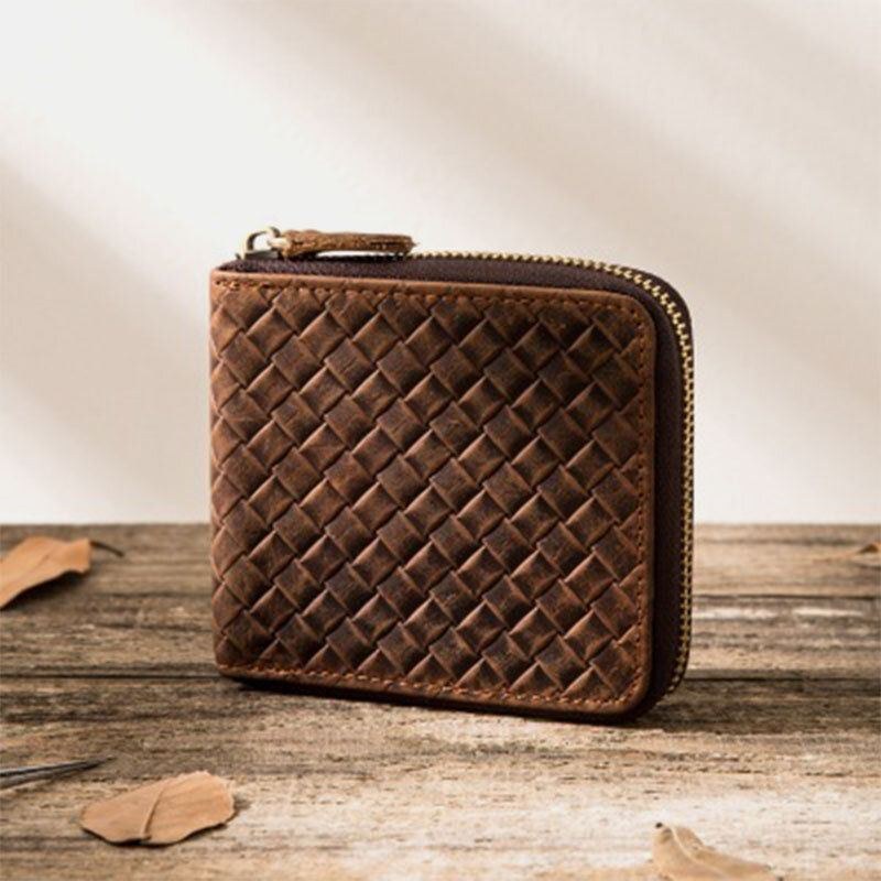 Herre Vintage Ægte Læder Lynlås Rundt Cardwallet Holder Møntpose