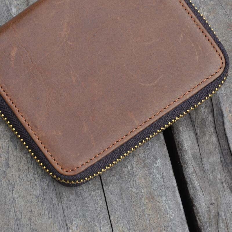 Herre Vintage Ægte Læder Lynlås Rundt Cardwallet Holder Møntpose