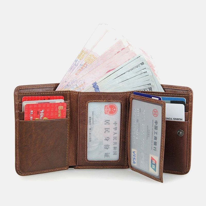 Herre Vintage Anti-magnetisk Kohud Pung Trifold Kort Multi-card Slots Kortetui Kørekort Tegnebog