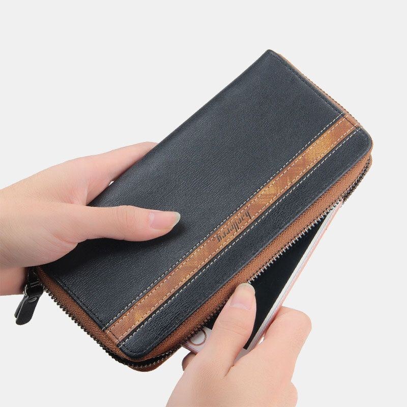 Mænds Unisex Multifunktionslynlås I Imiteret Læder 6.3 Tommer Telefontaske Clutch Pung Multi-slot Kortholder Pung