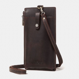 Unisex Ægte Læder Kohud Lynlåsspænde Til Mænd Retro 6.3 Tommer Telefontaske Clutch Tegnebog