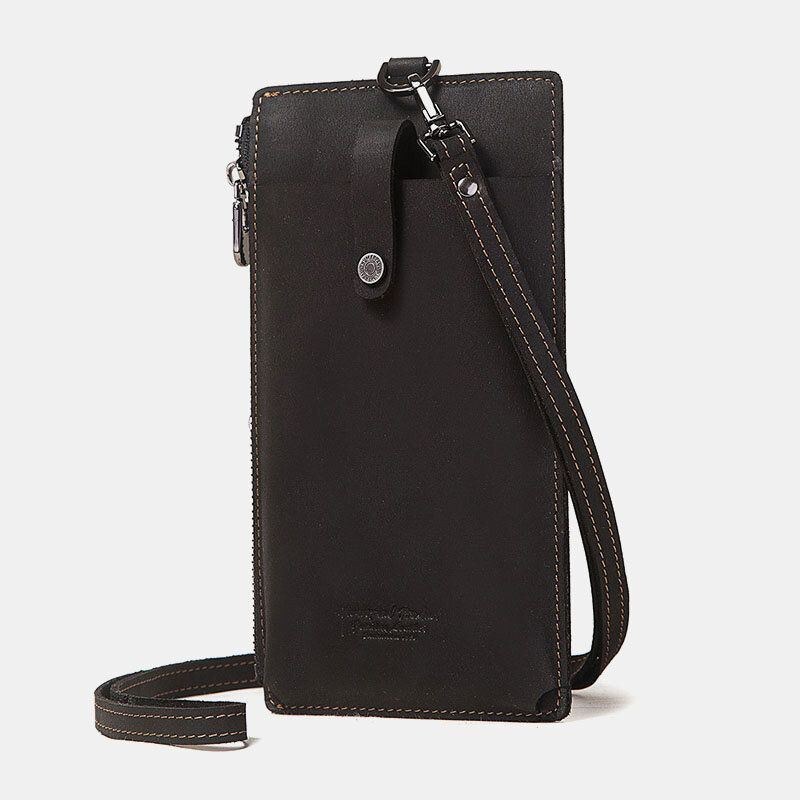 Unisex Ægte Læder Kohud Lynlåsspænde Til Mænd Retro 6.3 Tommer Telefontaske Clutch Tegnebog