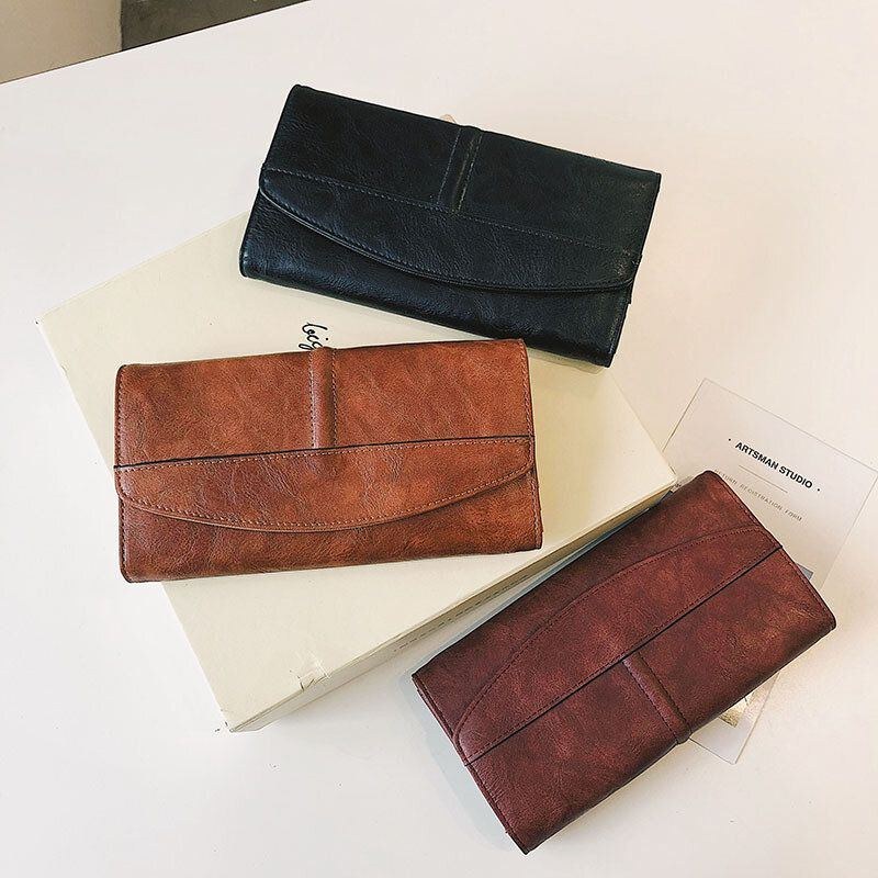 Unisex Mænds Imiteret Læder Retro Trifold Håndbærende Multi-slot 5.5 Tommer Telefon Clutch Taske Pung Pung Pung