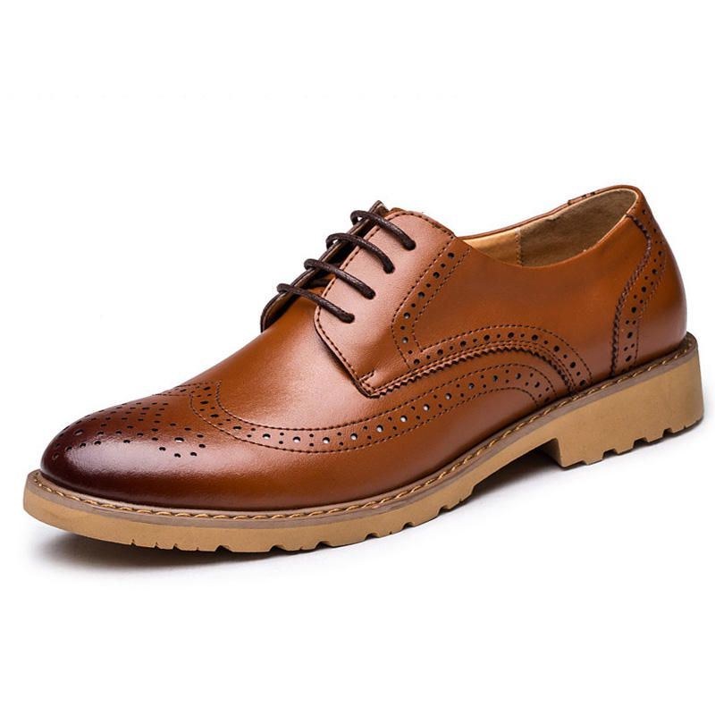 Ægte Læder Brogue Udskåret Business Casual Oxfords Til Mænd