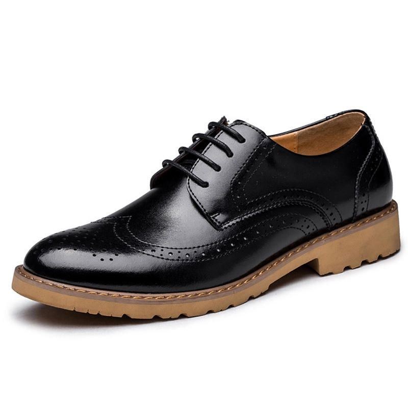 Ægte Læder Brogue Udskåret Business Casual Oxfords Til Mænd