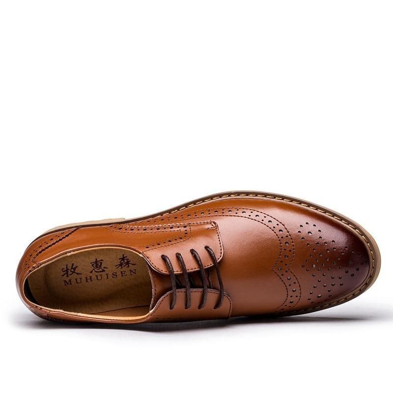 Ægte Læder Brogue Udskåret Business Casual Oxfords Til Mænd