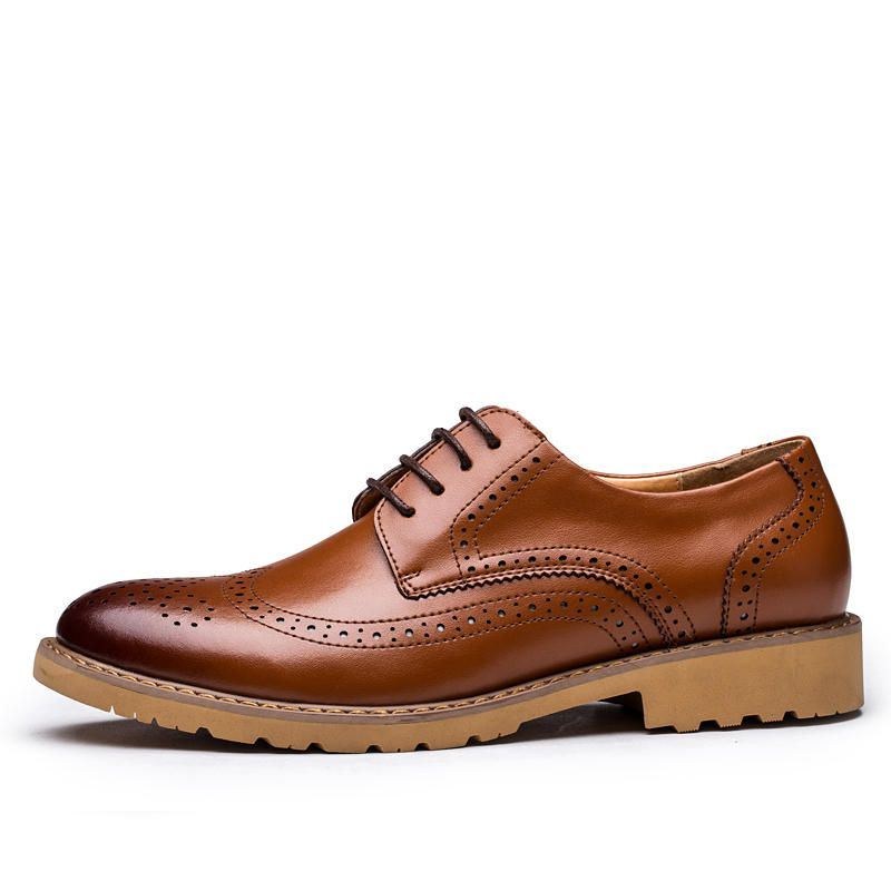 Ægte Læder Brogue Udskåret Business Casual Oxfords Til Mænd