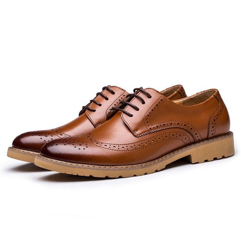 Ægte Læder Brogue Udskåret Business Casual Oxfords Til Mænd