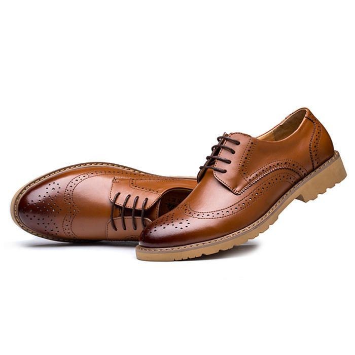 Ægte Læder Brogue Udskåret Business Casual Oxfords Til Mænd