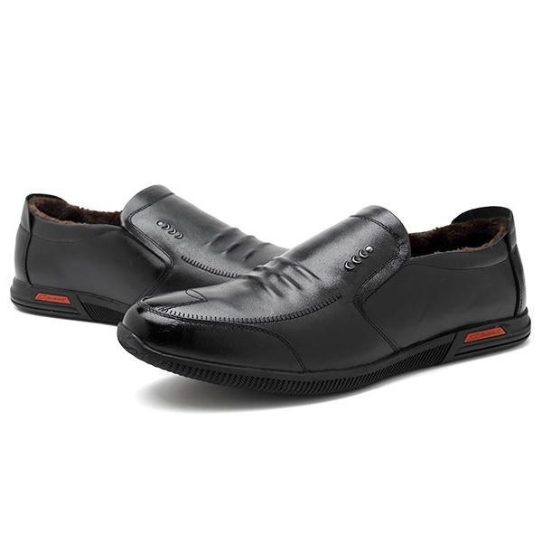 Blød Sål Varm Foring Ægte Læder Business Oxfords Slip-on Sko Til Mænd