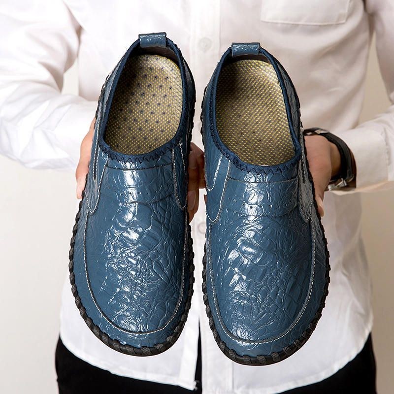 Blødt Okselæder Til Mænd I Håndsømme Casual Slip On Business Oxfords