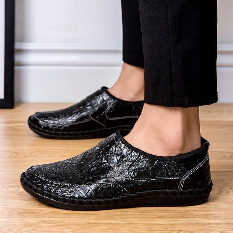 Blødt Okselæder Til Mænd I Håndsømme Casual Slip On Business Oxfords