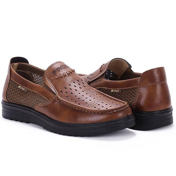 Comfy Men Læder Åndbar Hollow Outs Slip On Oxfords