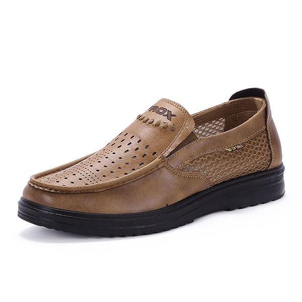 Comfy Men Læder Åndbar Hollow Outs Slip On Oxfords