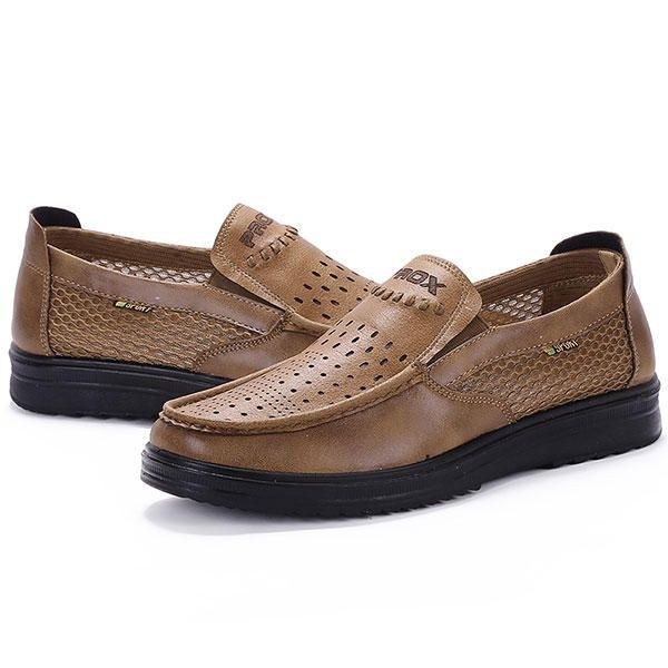 Comfy Men Læder Åndbar Hollow Outs Slip On Oxfords