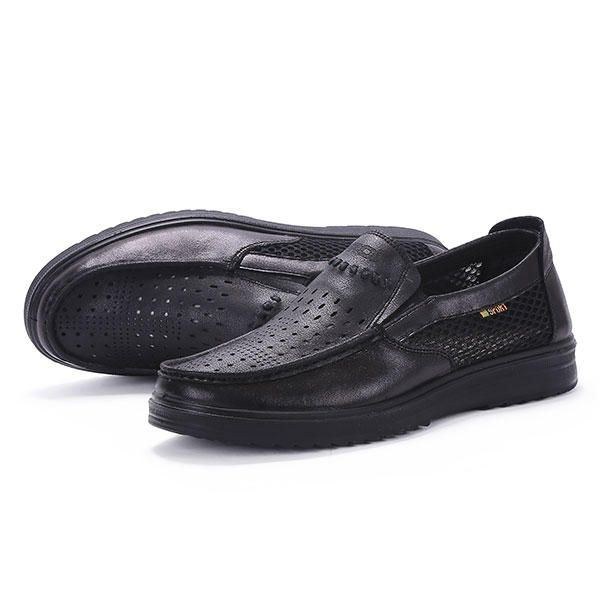 Comfy Men Læder Åndbar Hollow Outs Slip On Oxfords