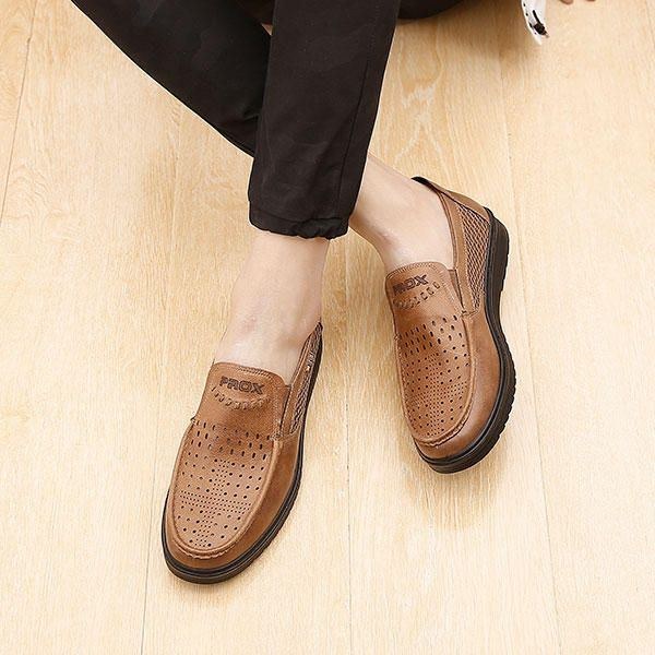 Comfy Men Læder Åndbar Hollow Outs Slip On Oxfords