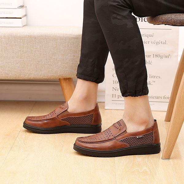 Comfy Men Læder Åndbar Hollow Outs Slip On Oxfords