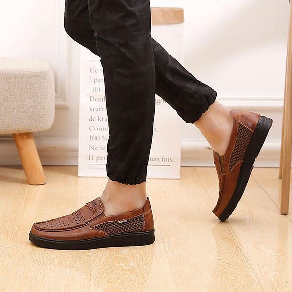 Comfy Men Læder Åndbar Hollow Outs Slip On Oxfords