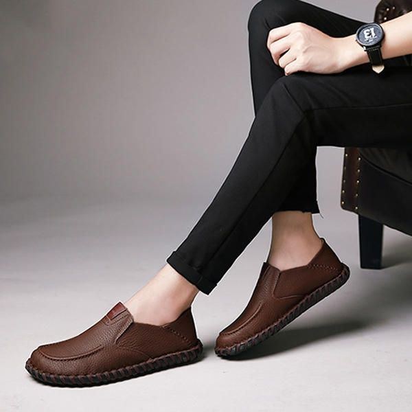 Herre Bløde Åndbare Flade Sko Casual Outdoor Læder Slip On Oxfords