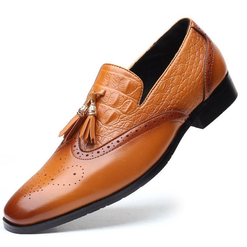 Herre Brogue Tassel Decor Dress Loafers Slip On Business Casual Formelle Sko