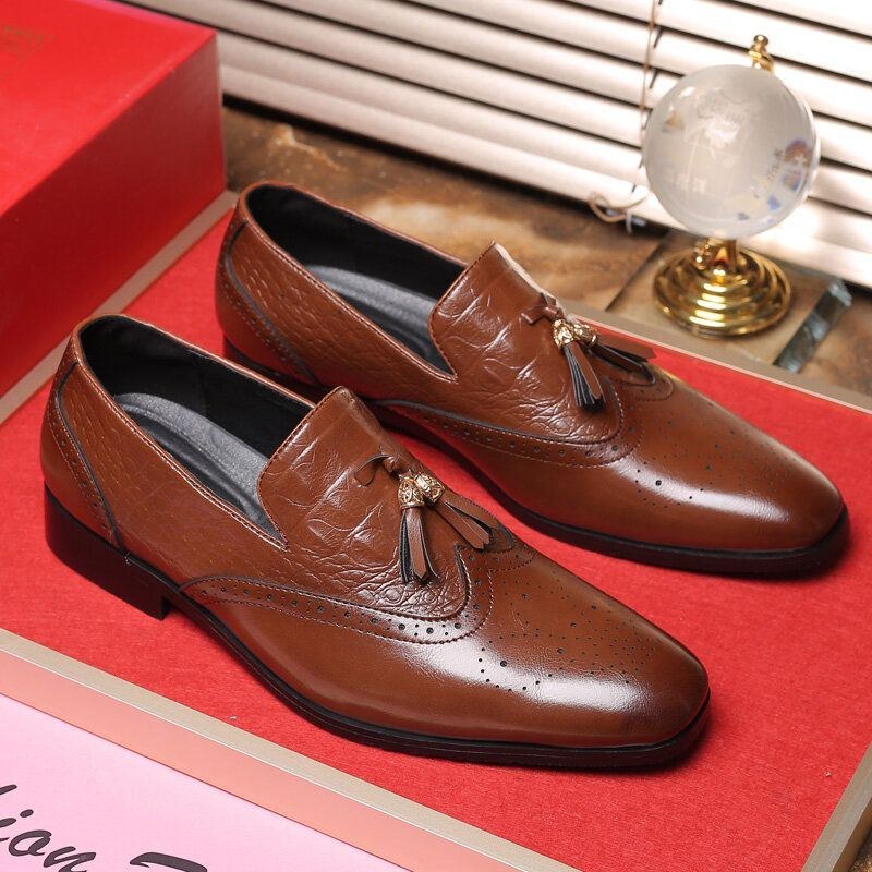 Herre Brogue Tassel Decor Dress Loafers Slip On Business Casual Formelle Sko