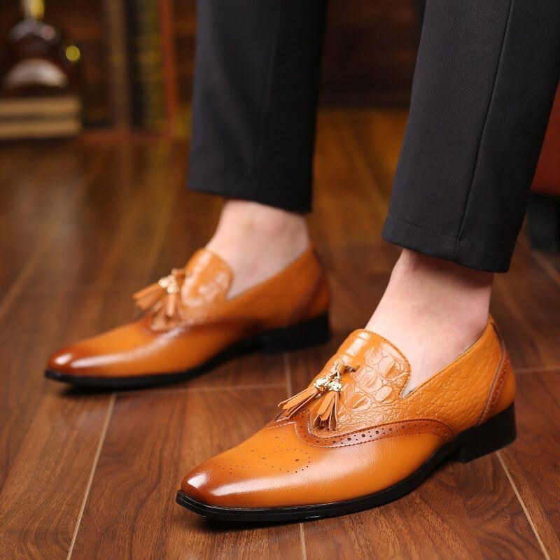 Herre Brogue Tassel Decor Dress Loafers Slip On Business Casual Formelle Sko