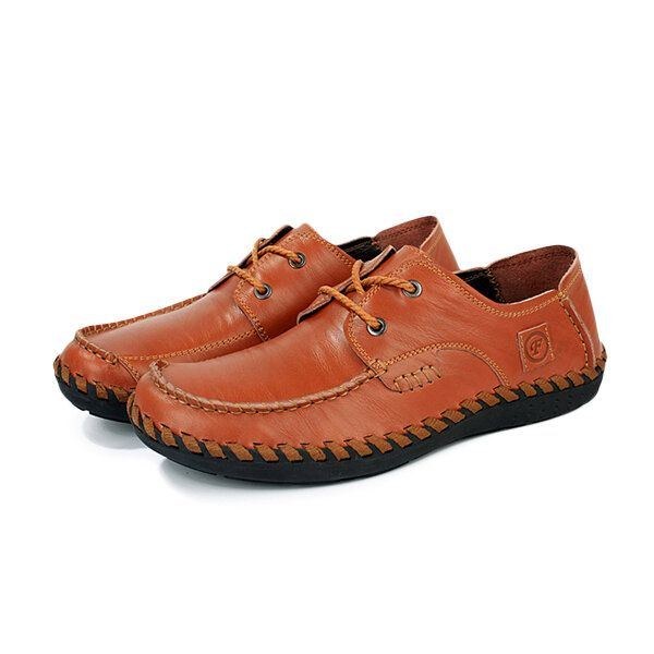 Herre Casual Læder Udendørs Komfortable Flat Lace Up Rund Toe Oxfords Sko