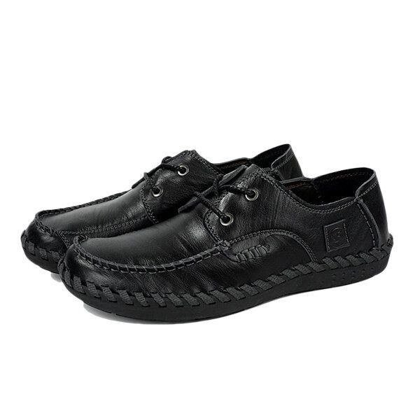 Herre Casual Læder Udendørs Komfortable Flat Lace Up Rund Toe Oxfords Sko