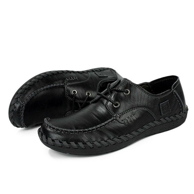 Herre Casual Læder Udendørs Komfortable Flat Lace Up Rund Toe Oxfords Sko