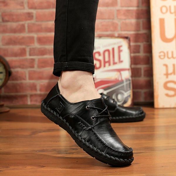 Herre Casual Læder Udendørs Komfortable Flat Lace Up Rund Toe Oxfords Sko