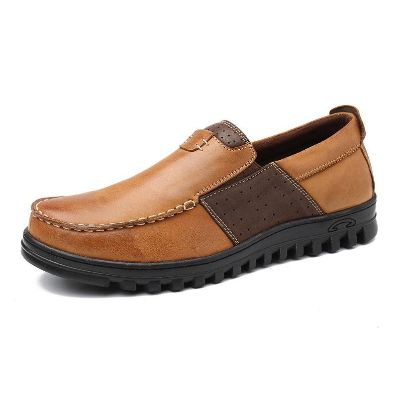 Herre Comfy Moccasin Toe Læder Splejsning Bløde Fritidssko