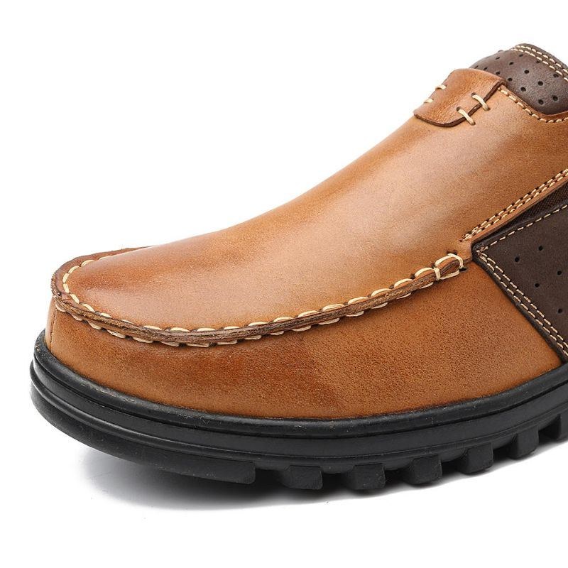 Herre Comfy Moccasin Toe Læder Splejsning Bløde Fritidssko