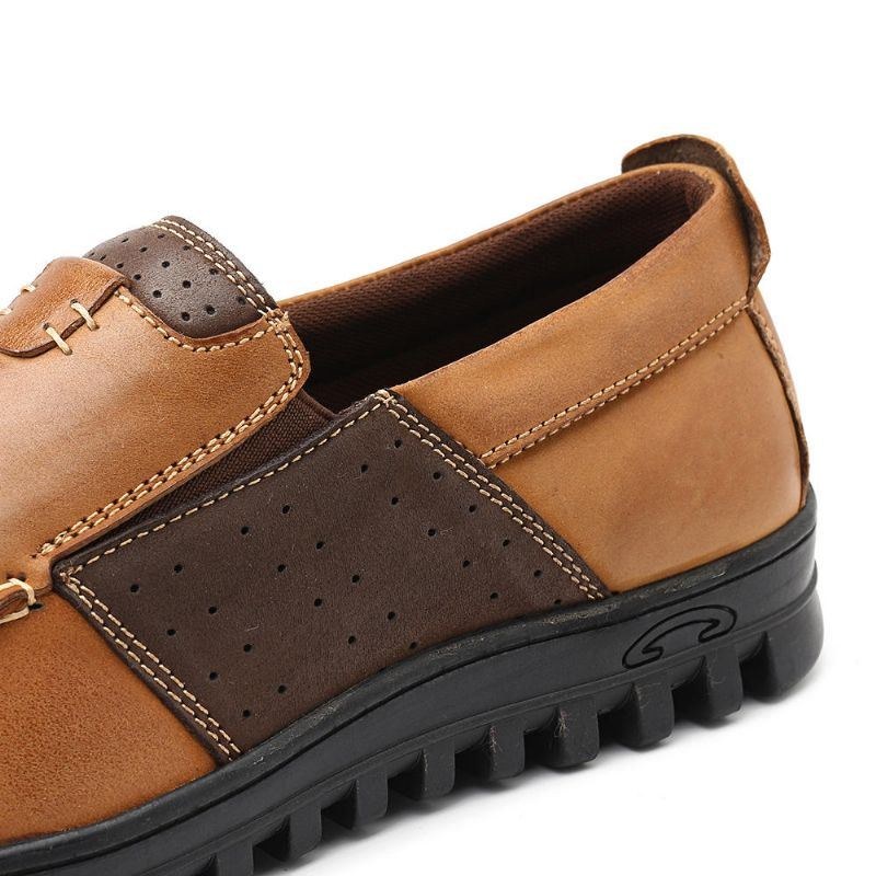 Herre Comfy Moccasin Toe Læder Splejsning Bløde Fritidssko