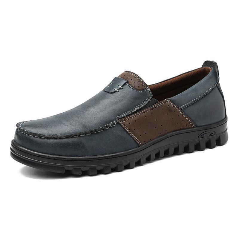 Herre Comfy Moccasin Toe Læder Splejsning Bløde Fritidssko