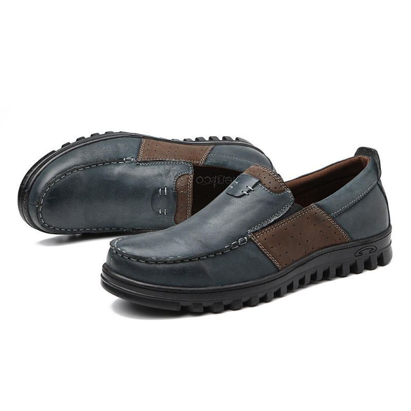 Herre Comfy Moccasin Toe Læder Splejsning Bløde Fritidssko