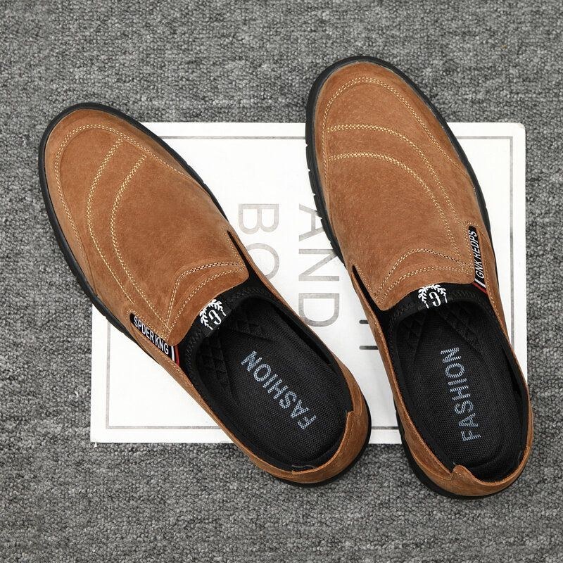 Herre Comfy Pigskin Lædersting Skridsikker Rund Tå Lazy Slip-on Loafers Sko