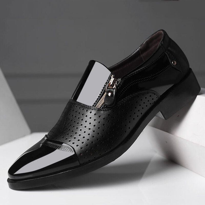 Herre Læder Udhulet Åndbar Blød Sål Slip On Casual Oxford Business Sko