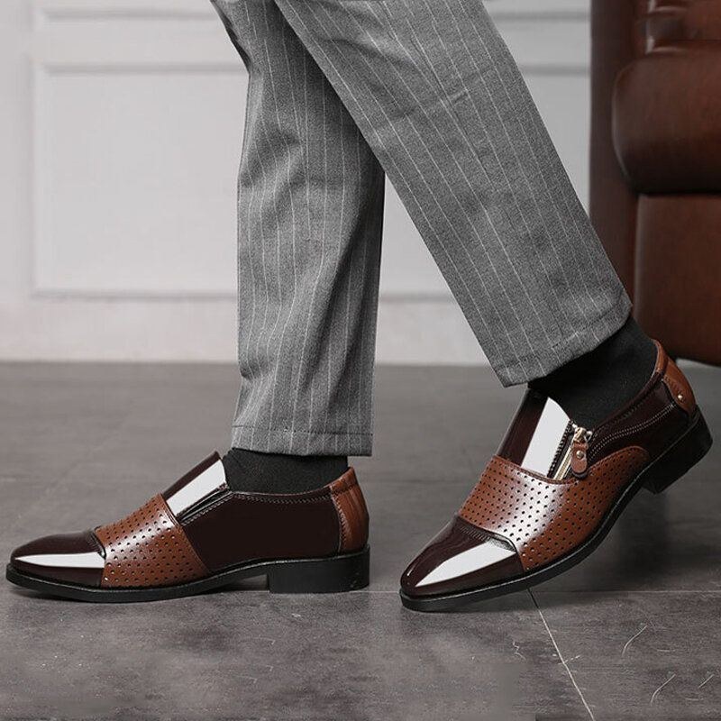 Herre Læder Udhulet Åndbar Blød Sål Slip On Casual Oxford Business Sko