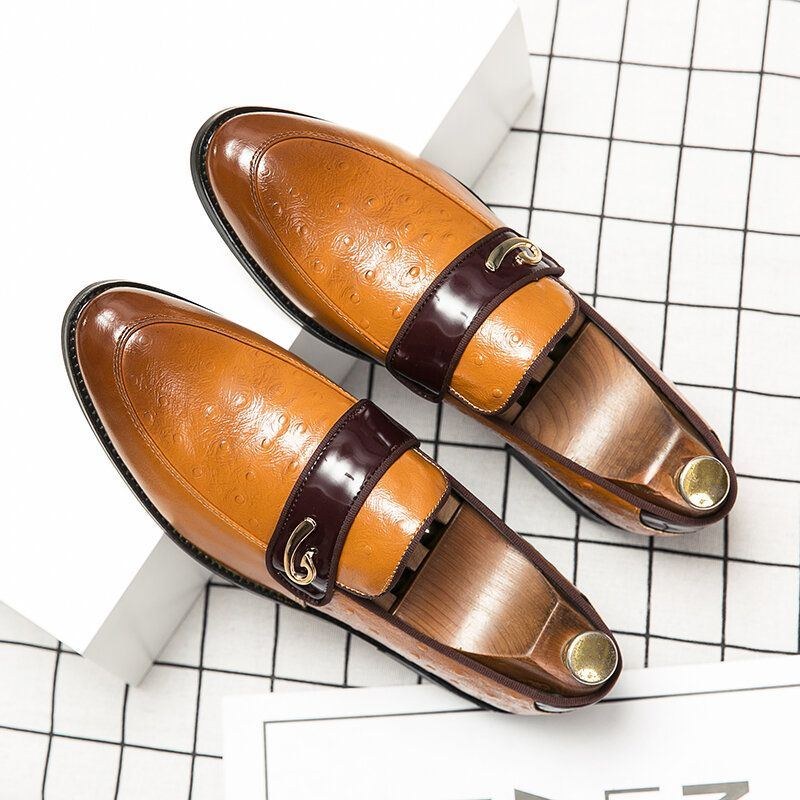 Herre Retro Metal Splejsning Læder Behagelig Slip On Business Casual Blide Sko