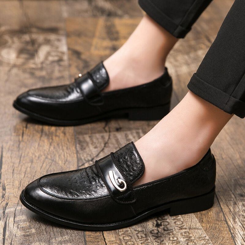 Herre Retro Metal Splejsning Læder Behagelig Slip On Business Casual Blide Sko